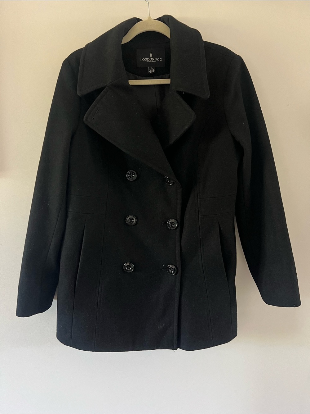 London Fog Black Double-Breasted Peacoat